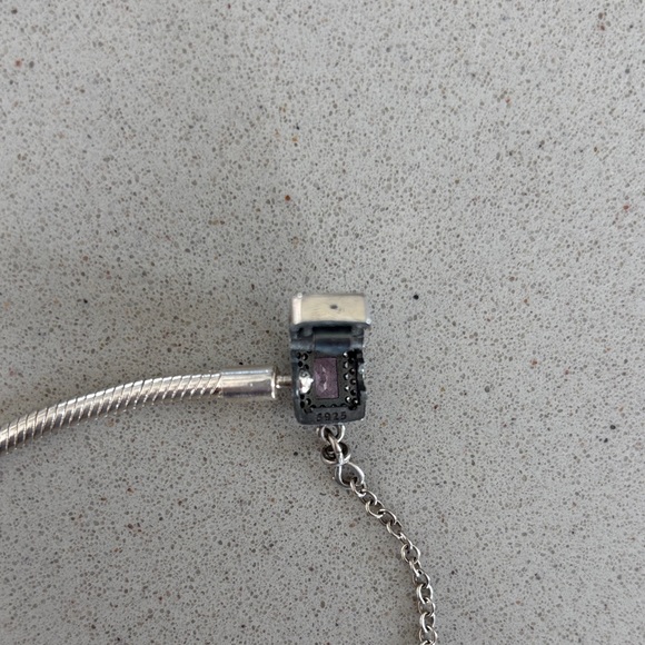Sterling Silver 925 Lock & Key Pink Gemstone Charm Bracelet - will fit Pandora - Picture 3 of 5